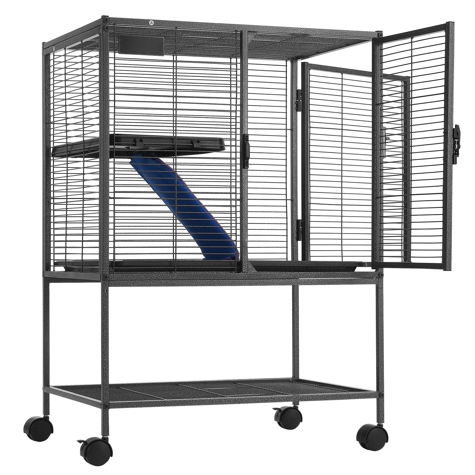 34" Metal Small Animal Cage 2-Tier Rolling Ferret Cage With Tray A Ramp_maomaolike.com